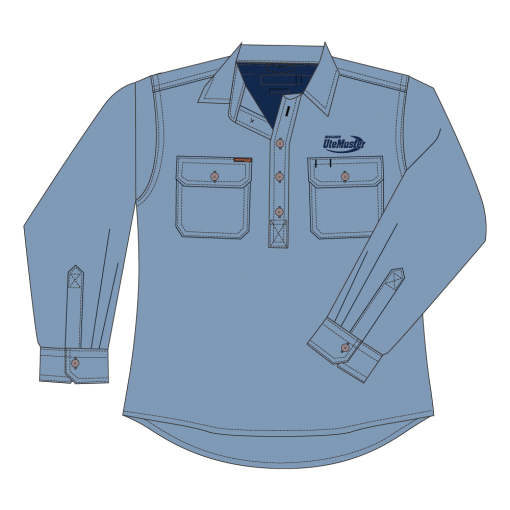 Mens Denim Blue Long Sleeve Work Shirt