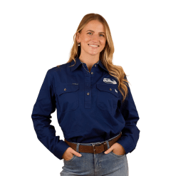 Ladies Navy Work Shirt Front Image 2