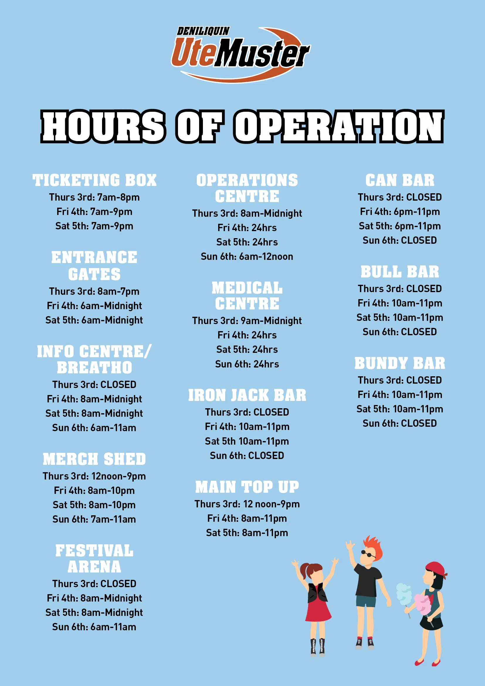 Deni Ute Muster 2024 Hours Of Operation A4 Poster