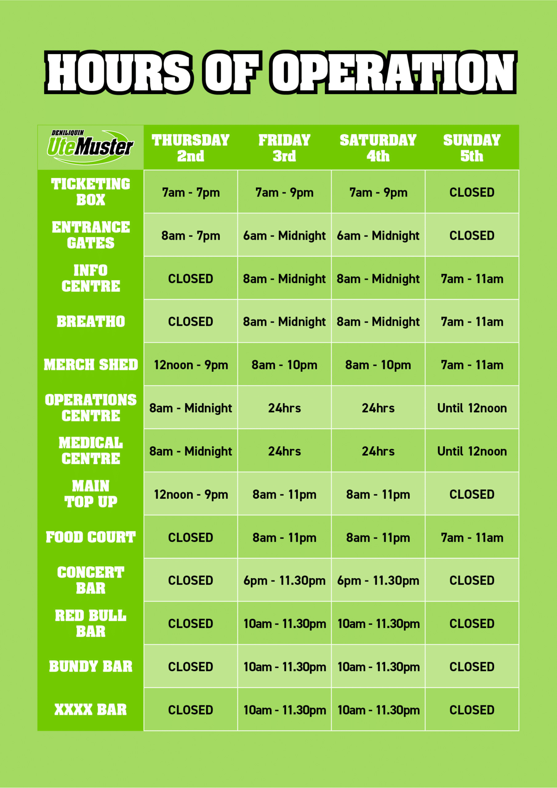 Hours Of Operation Png Updated Table Form