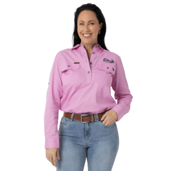 LADIES PASTEL PINK WORK SHIRT - LONG SLEEVE