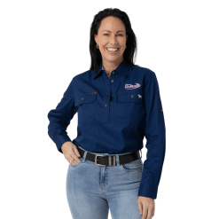 Alternative view of LADIES NAVY LONG SLEEVE WORK SHIRT - HALF BUTTON