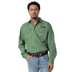 Alternative view of MENS CACTUS GREEN LONG SLEEVE WORK SHIRT - HALF BUTTON