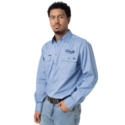 Mens Denim Blue Long Sleeve Work Shirt